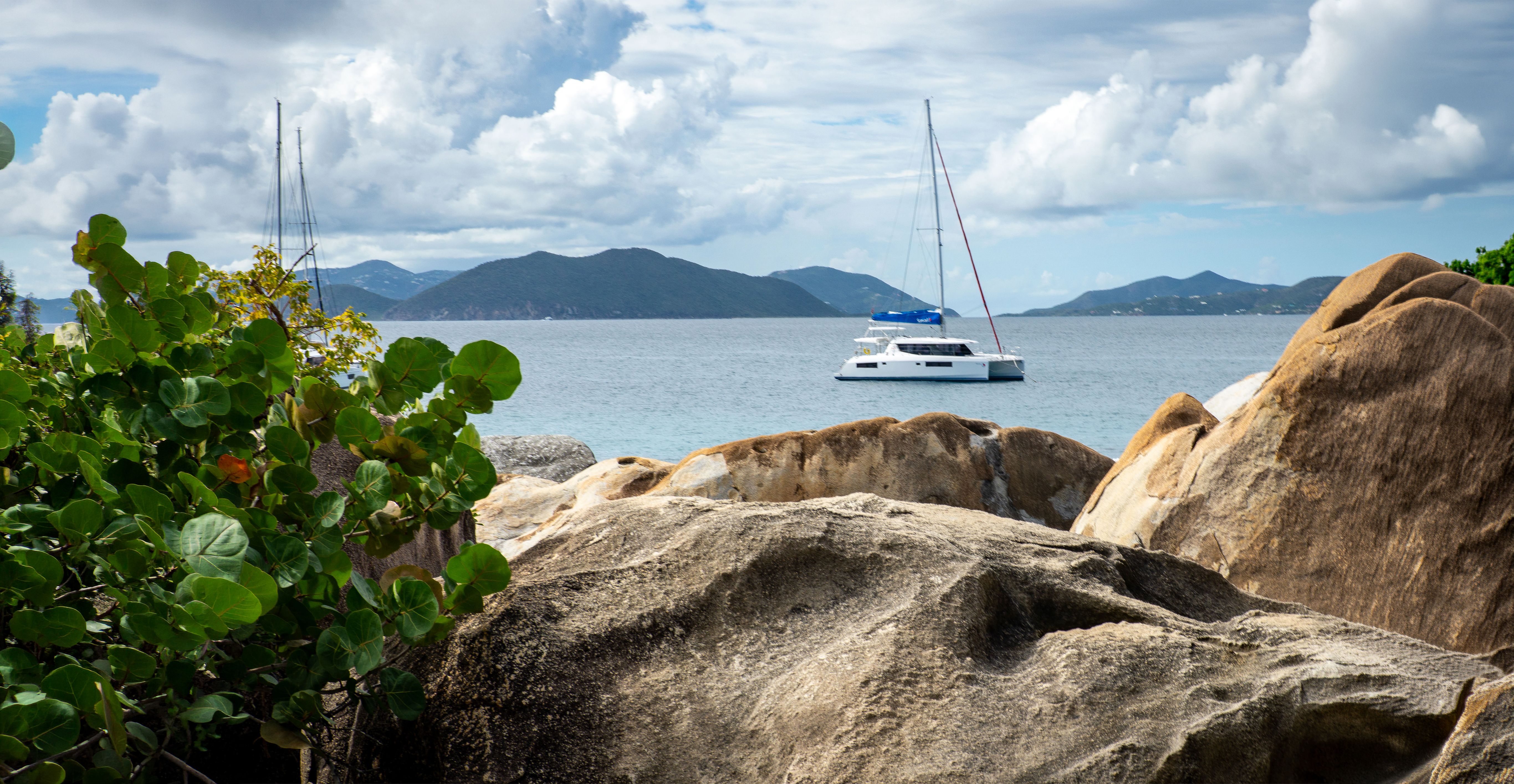 crewed catamaran charter anchored North Sound Virgin Gorda BVI